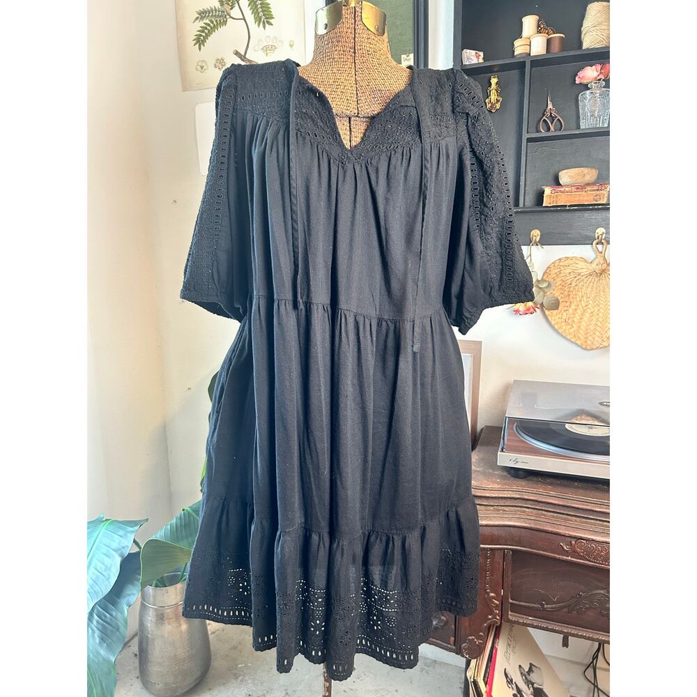 Old Navy Eyelet Med Black Dark Romantic Coquette Goth Cottagecore Dress M